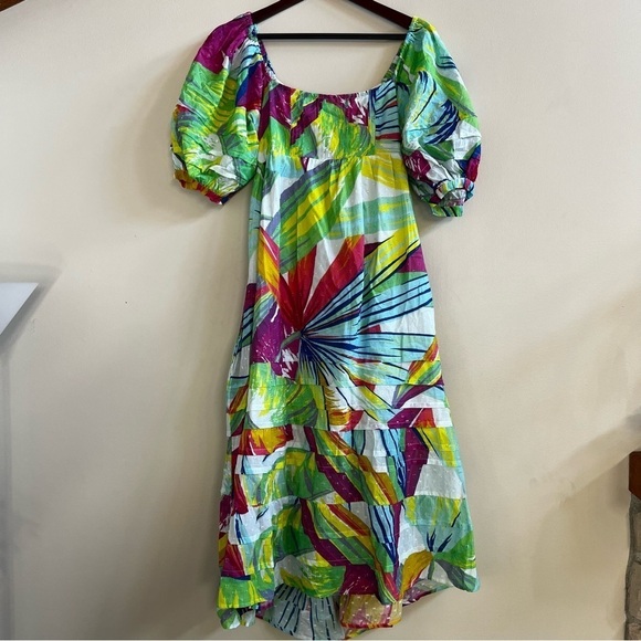 ANTHROPOLOGIE / FARM RIO Rainbow Leaves Open Back Midi Dress (M) - Picture 9 of 15